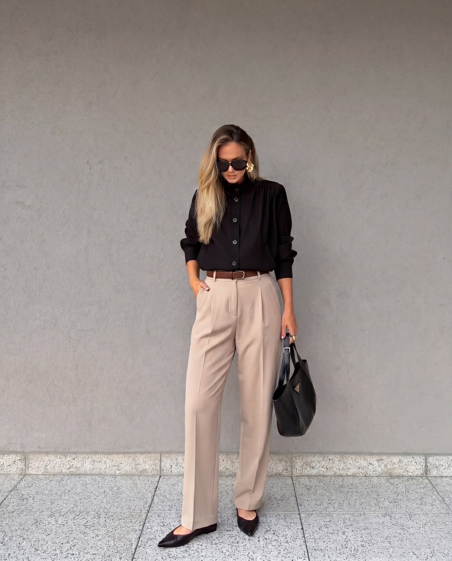 High-Waist Pleated Trousers With Belt