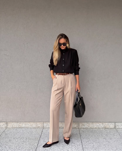 High-Waist Pleated Trousers With Belt