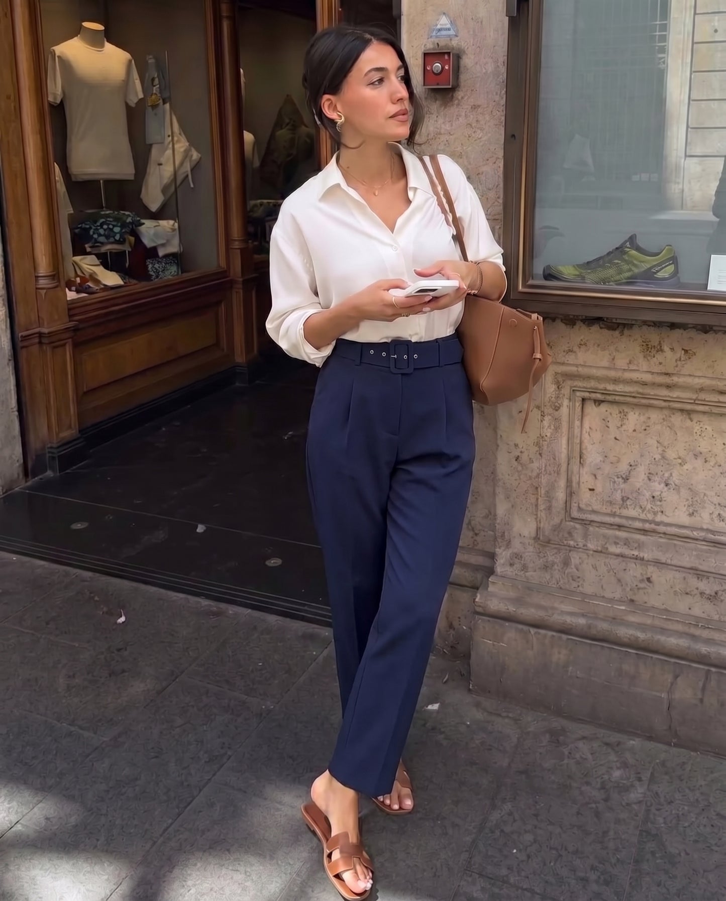 Belted Tapered Pants With Belt - Dark Blue