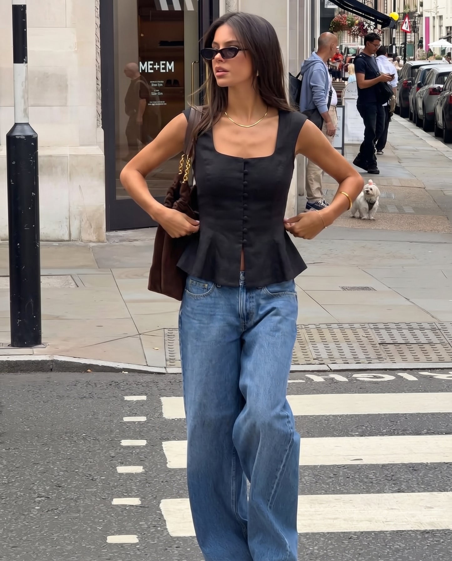topwear,tops,semi-formal, vacation, outdoor events,minimal, sophisticated, summer,woven,cotton,black,solid,flounce,button,slim fit,peplum,waist length,flounce hem,square neck,shoulder strap,sleeveless, OY1909, 25060009GG