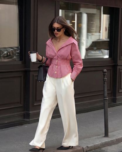 Red Cinched Waist Shirt