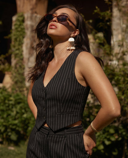 Pinstripe Vest and Wide-Leg Trousers Suit Set