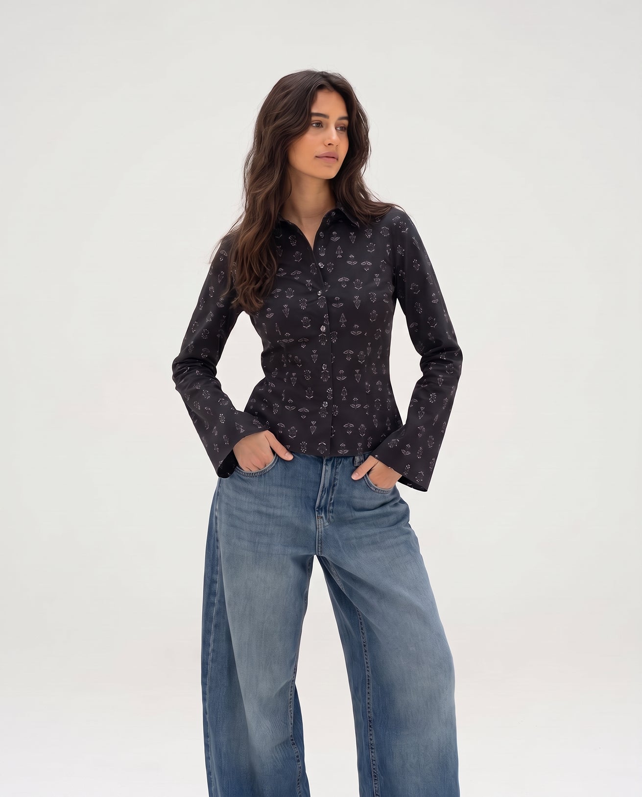 Floral Flared Sleeve Fitted Sleeve Shirt