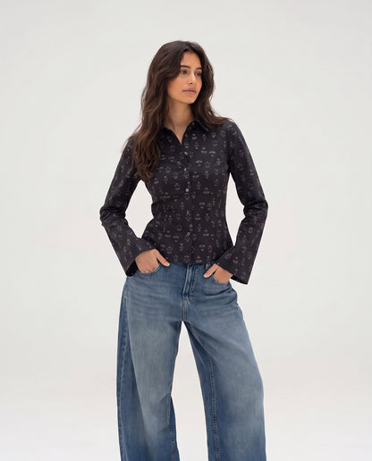 Floral Flared Sleeve Fitted Sleeve Shirt