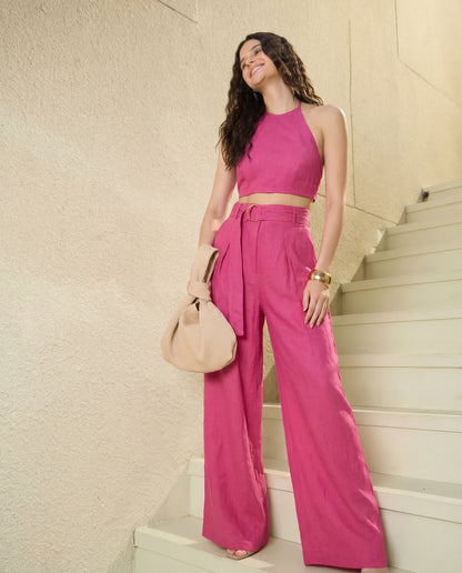 Pink Chic Tailored Belted Co-Ord Set