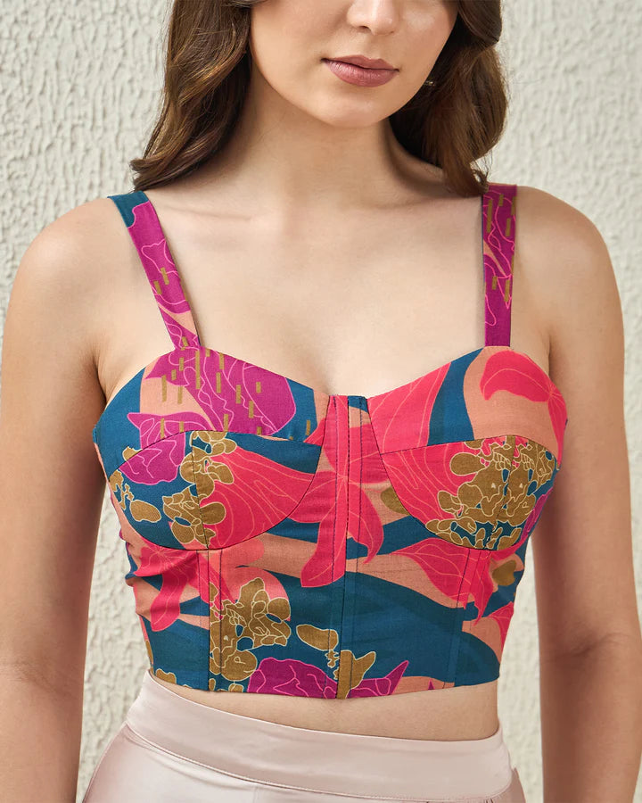 Abstract Bustier Top and Pleated Skirt Coord Set