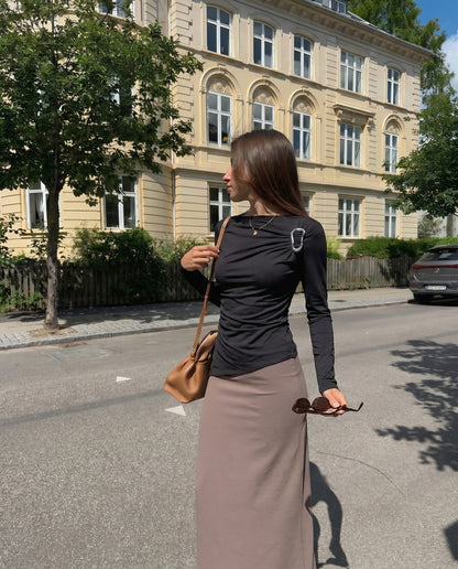 Draped Shoulder Metal Detail Top