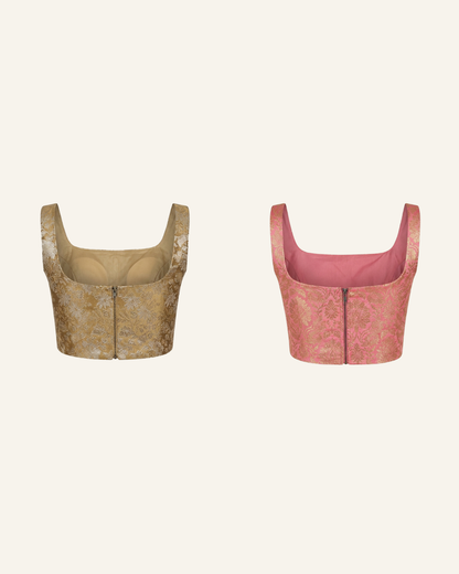 Set of 2 Gold and Blush Pink Banarasi Brocade Tops
