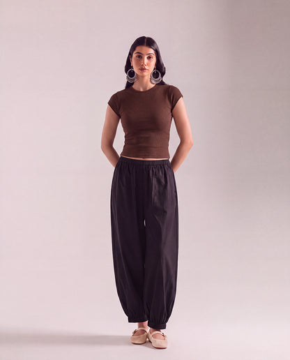 Brown Cap Sleeve Crop Top