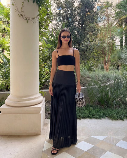 Black Fit & Flare Pleated Skirt
