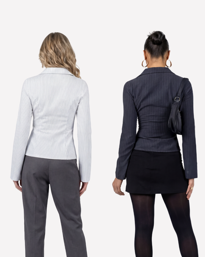 Set Of Two Pinstripes Flared Sleeves Shirt