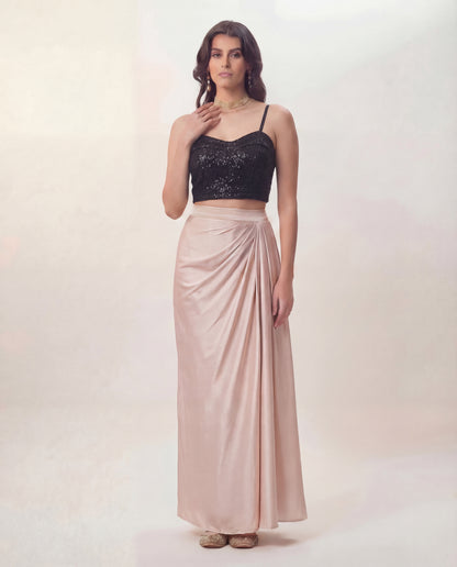 Sequins Top with Champagne Skirt Coord Set