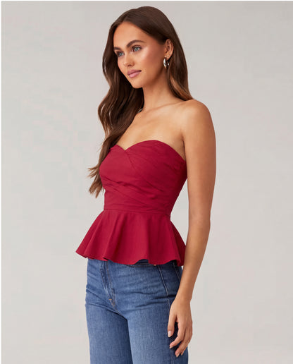 Cherry Red Stripes Bandeau Top
