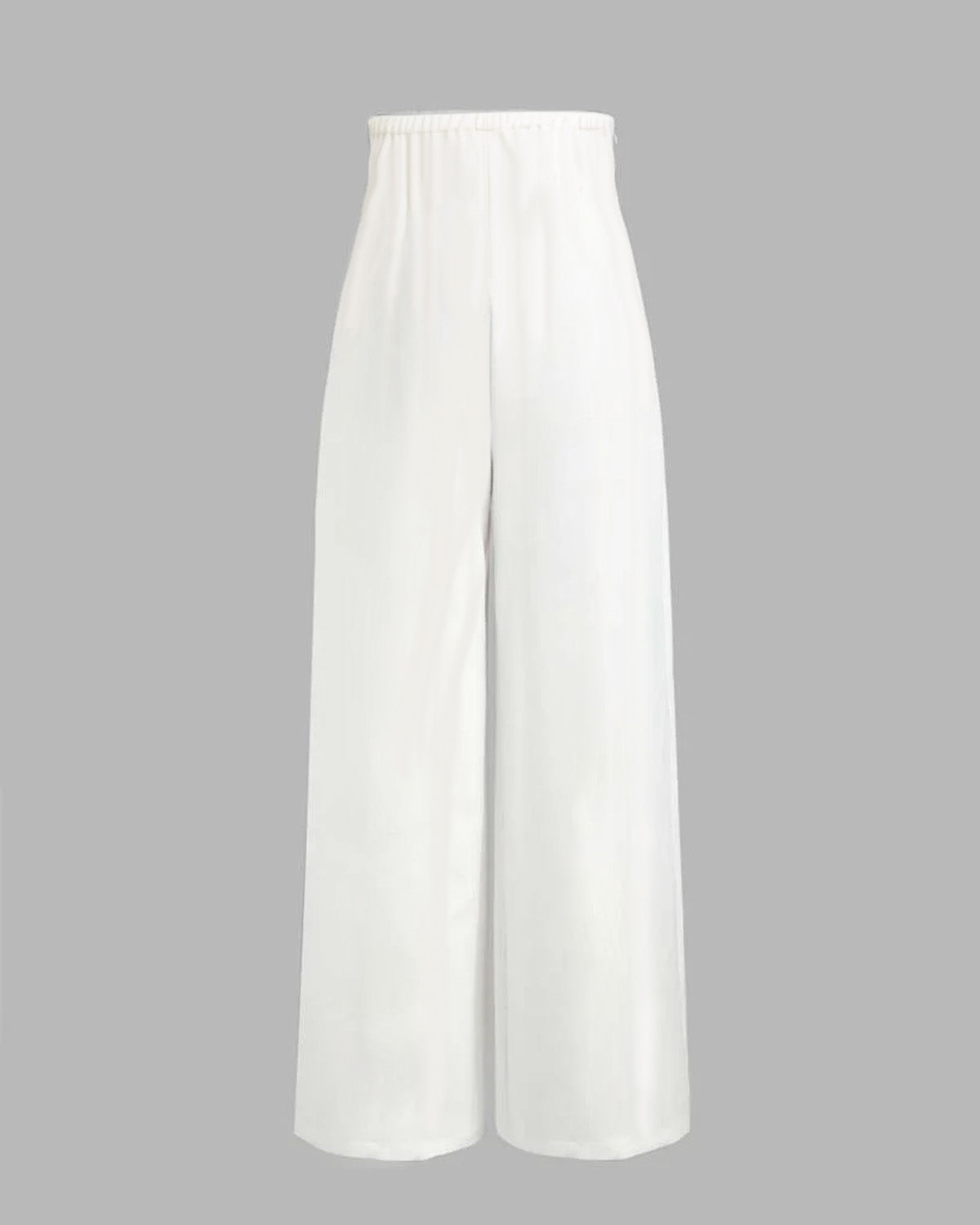 SCULPTED WAIST PLEATED TROUSERS,Color: White
Fabric: 95% poly 5% spandex
Fit: Tailored Fit
Length: Full Length(41")
Waist: High Rise 
Closure: Elasticated
No. of Pockets: 2
Print: Solid
Details: Corset shaped panel in front for a clinched waist look,pants,bottomwear,pants,semi-formal,business outfit,stretchable,polyester, spandex,white,pleated,tailored fit,wide leg,full length,high rise