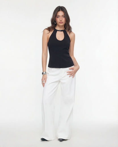 Belted Halter Top In Black