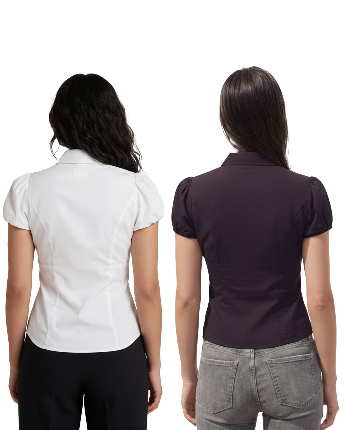 Set Of Two Puff Sleeve Shirt Style Top