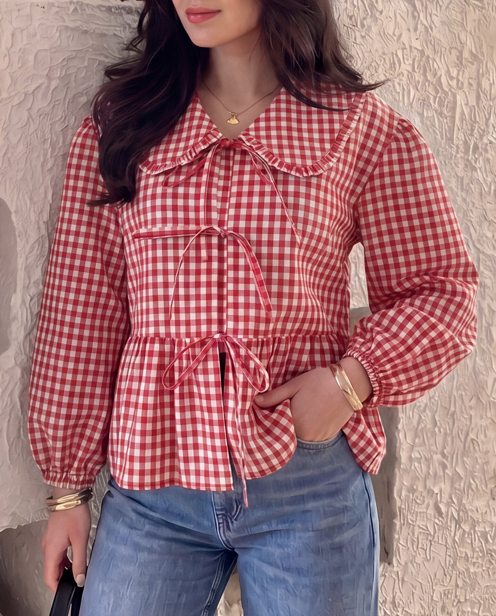 Red Gingham Tie-Up Top