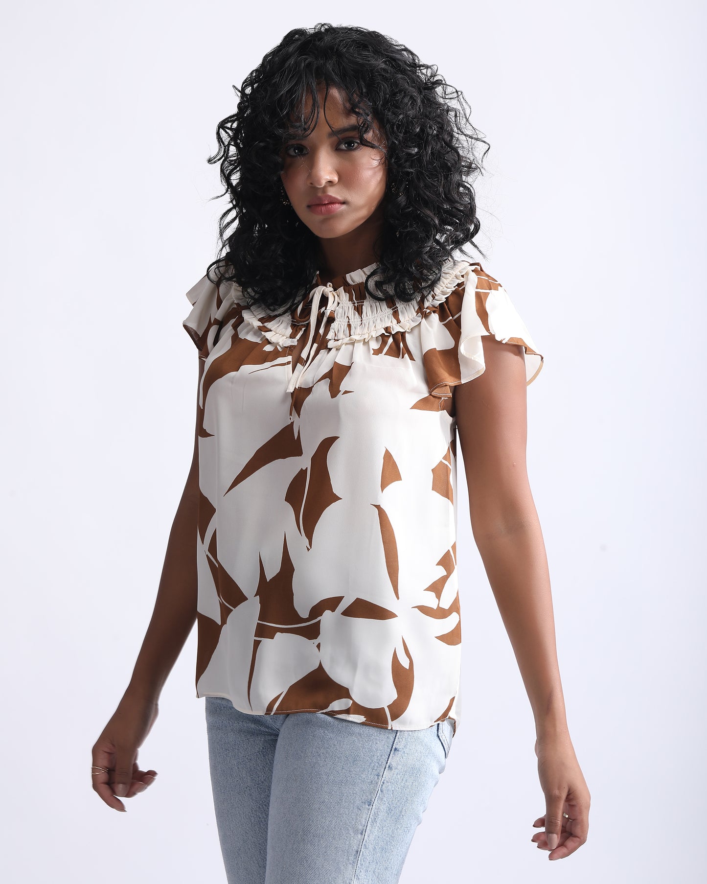 RUCHED NECK PRINTED TOP,a line, abstract, casual, cream, drawstring, floral, georgette, longline, mock neck, printed, regular fit, ruched, short sleeves, summer, tie knot, tops, topwear, woven,ruched-neck-printed-top-cream,Color- Cream
Fabric- Georgette
Type- A Line
Fit- Regular
Length- Longline
Neck- Mock Neck
Sleeves- Short Sleeves
Closure- Drawstring
Print- Abstract Floral Print
Details- Ruched Neck
