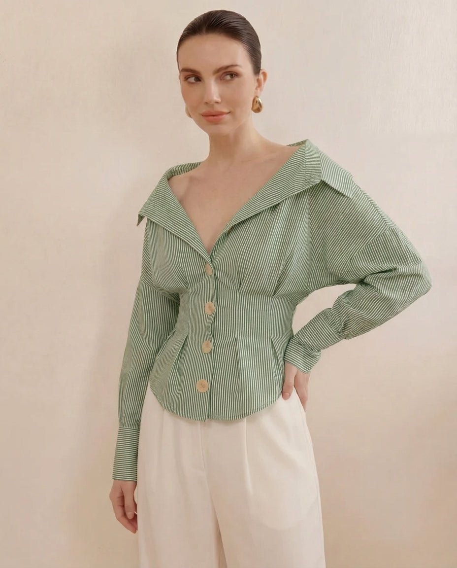 Sage Green Shirt With Cinched Waist