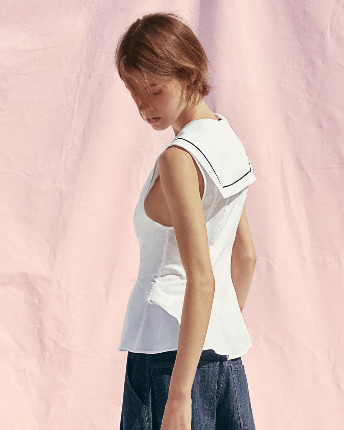 topwear,tops,casual, outdoor events,minimal, soft girl, summer,woven,cotton,white,solid,flounce,button,slim fit,fit and flare,waist length,flounce hem,v-neck,sleeveless, OY1915, 25060020GG
