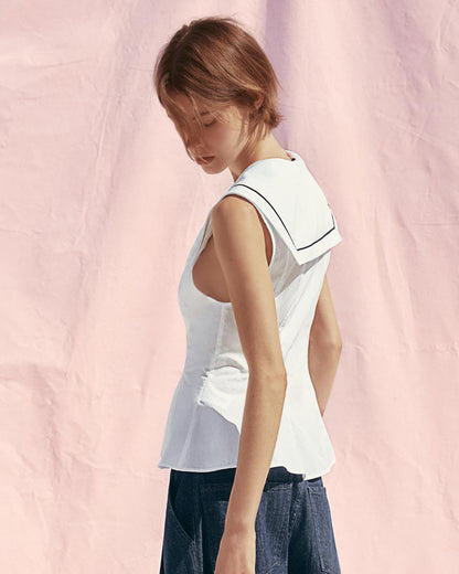 topwear,tops,casual, outdoor events,minimal, soft girl, summer,woven,cotton,white,solid,flounce,button,slim fit,fit and flare,waist length,flounce hem,v-neck,sleeveless, OY1915, 25060020GG
