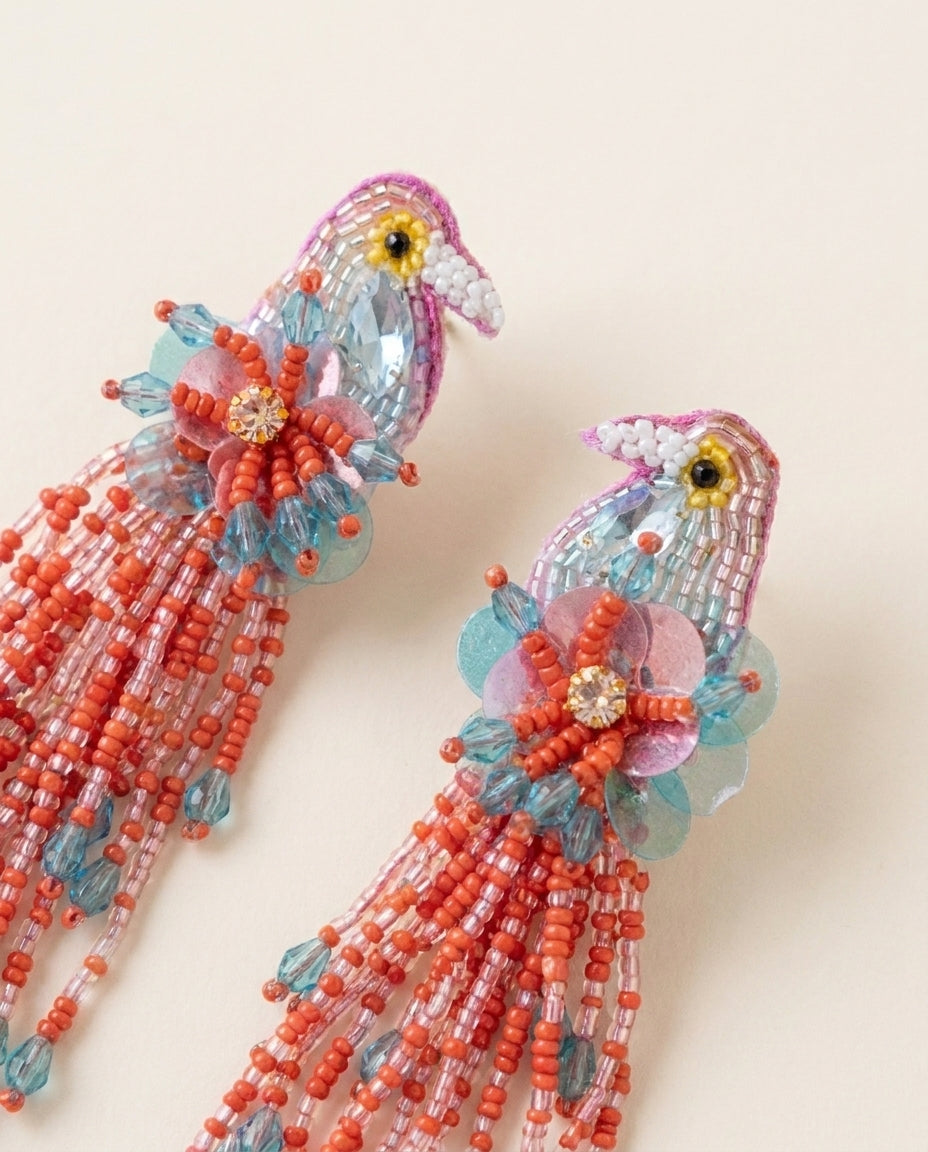 Coral Fringe Drop Earrings