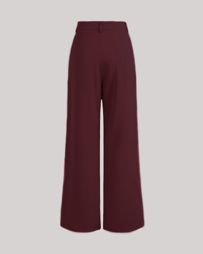 INVERTED PLEAT STRAIGHT PANTS,Color: Maroon
Fabric: 95% poly 5% spandex
Fit: Tailored Fit 
Length: Full Length (41")
Waist: High Rise 
Closure: Zip & Button
No. of Pockets: 2
Print: Solid,pants,bottomwear,pants,semi-formal,business outfit,stretchable,polyester, spandex,Maroon,tailored fit,straight,full length,high rise