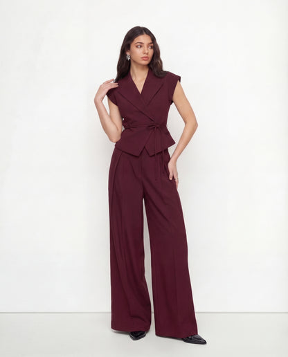 Maroon Tie Up Waist Coat Suit Set