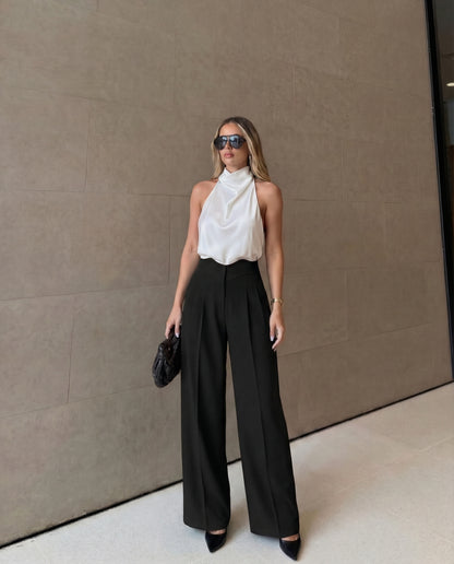 Black Corset Waist Tailored Pants