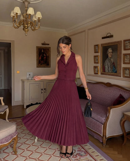Maroon Pleated Skirt and Top Co-Ord Set