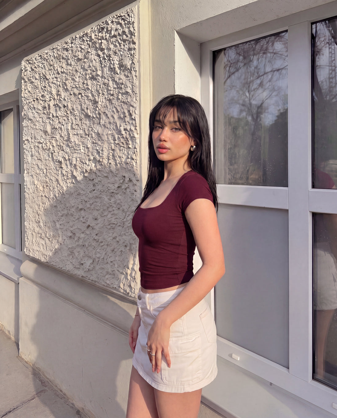 Contour Square Neck Top- Burgundy