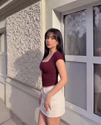 Contour Square Neck Top- Burgundy