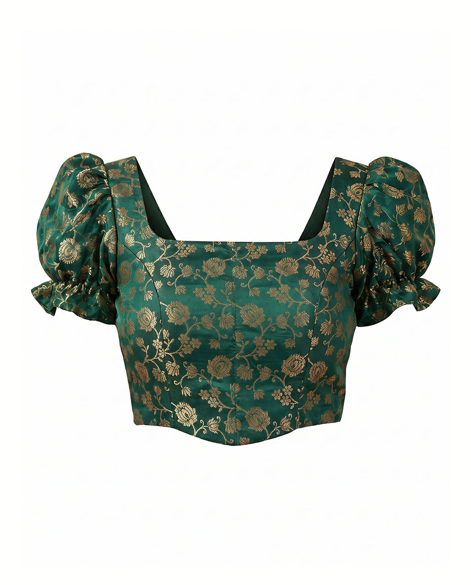 Paro Puff Sleeve Green Corset Top