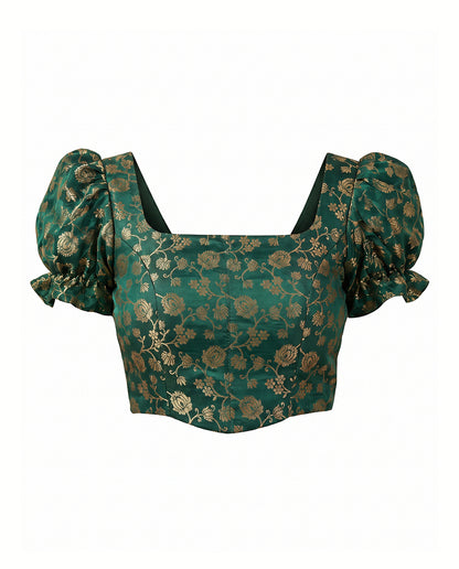 Paro Puff Sleeve Green Corset Top