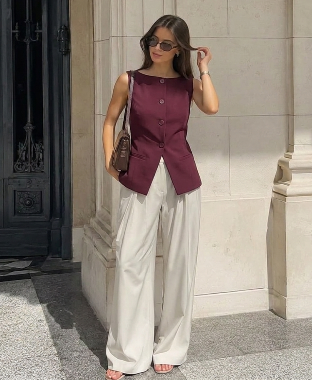 Boat Neck Slit Waist Coat - Burgundy