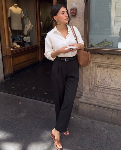 High Rise Black Tapered Trousers With Belt