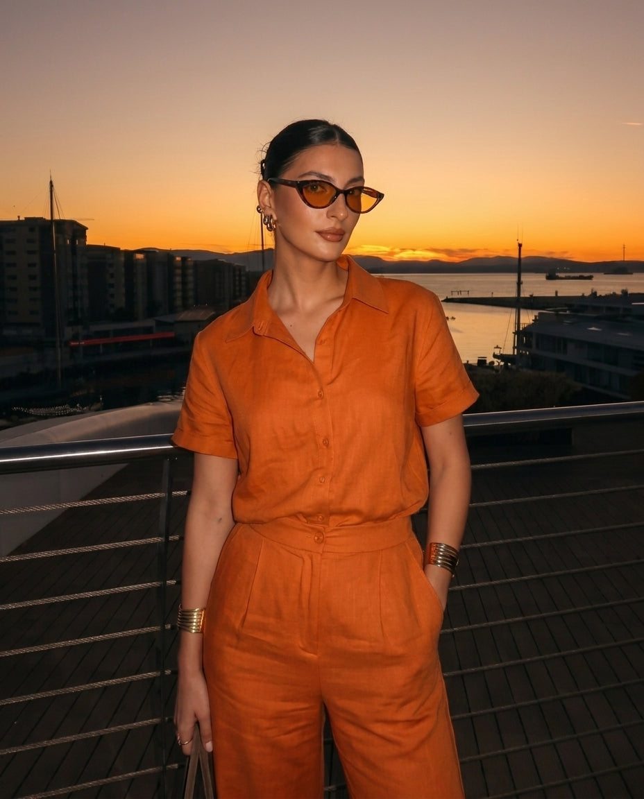 Rust Orange Collared Shirt & Tailored Pants - Co-Ord set