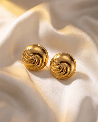 The Wave Disc Anti Tarnish Earrings - Gold