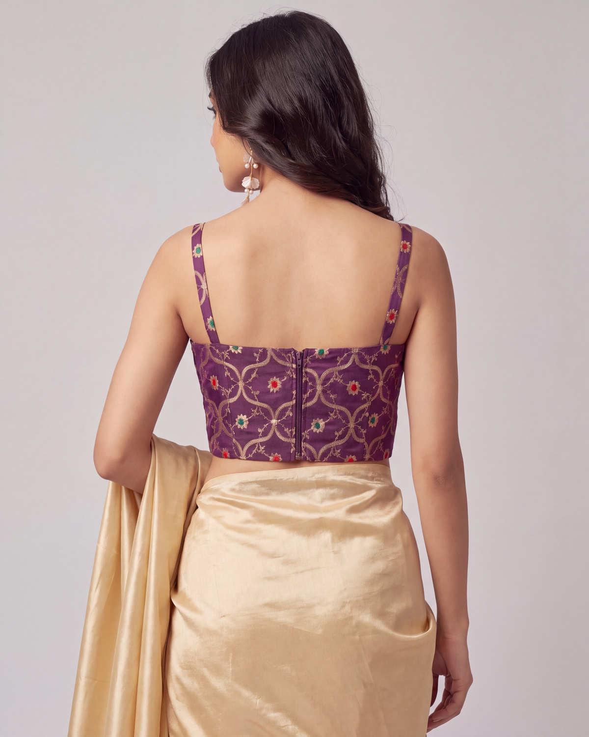 Wine Brocade Saree Corset Blouse