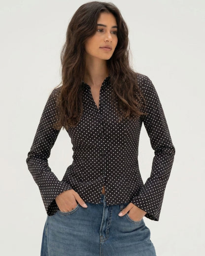 Polka Flared Sleeve Fitted Shirt