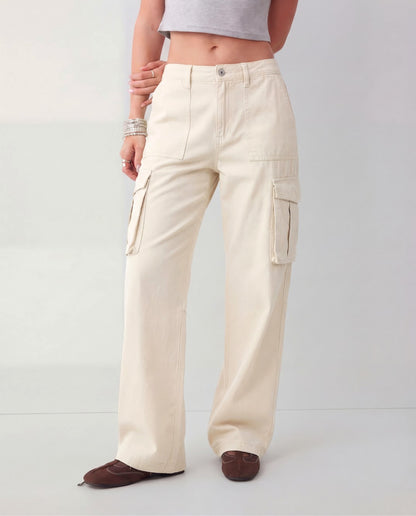 Cream Wide Leg Adjustable Cargo