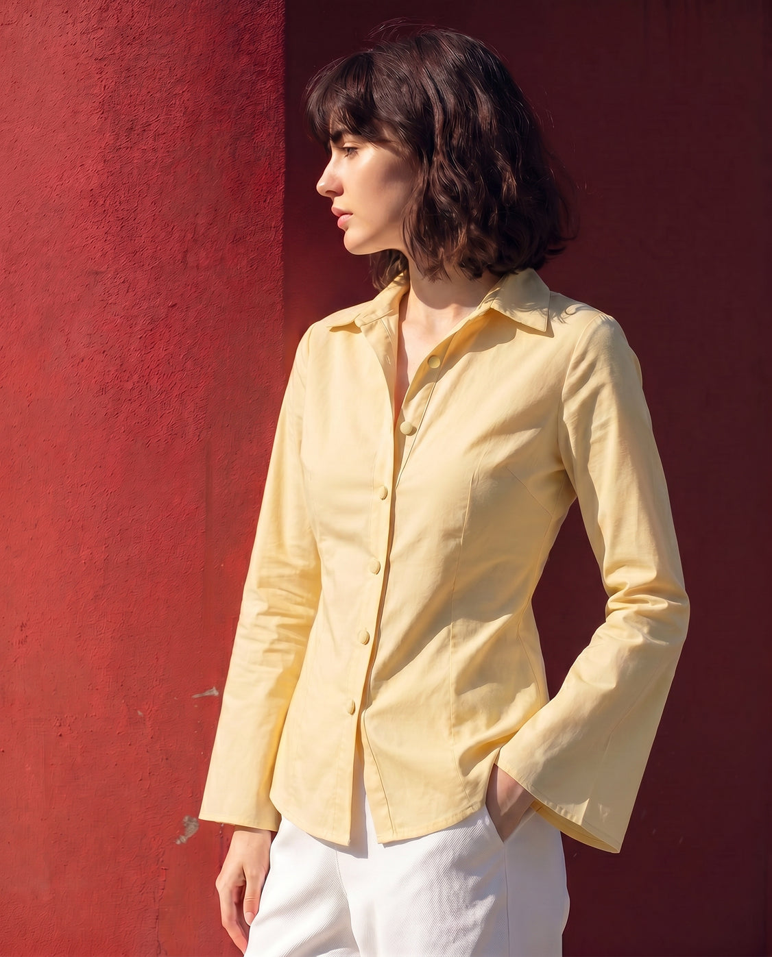 Butter Yellow Flared Sleeves Shirt