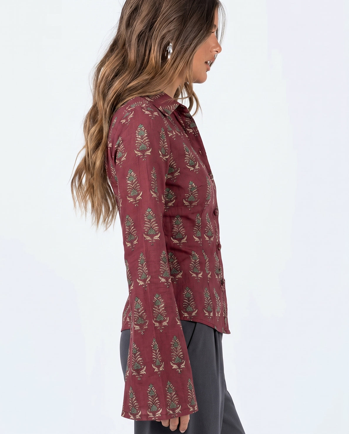 Handblock Print Deep Red Fitted Shirt