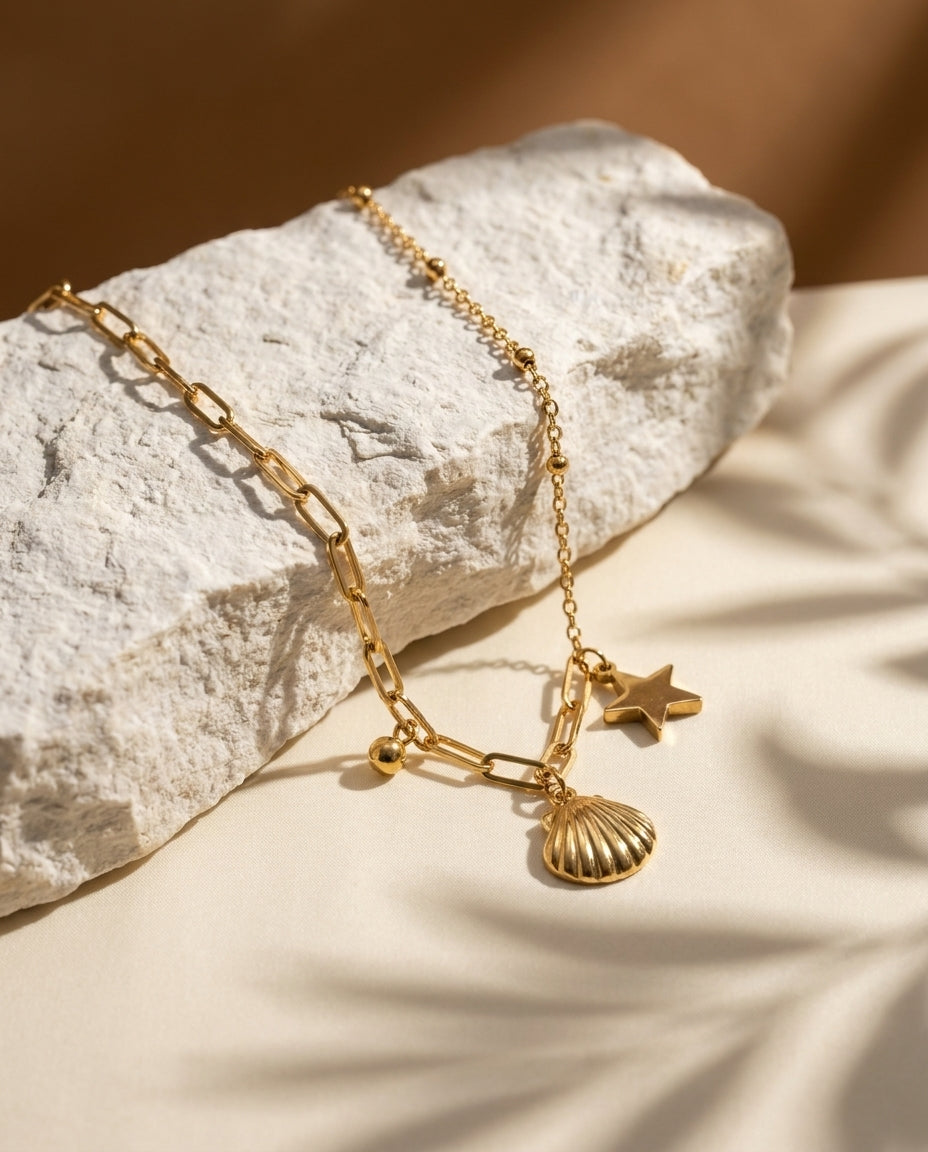 Golden Antitarnish Beach Charms Necklace