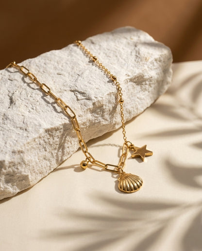 Golden Antitarnish Beach Charms Necklace