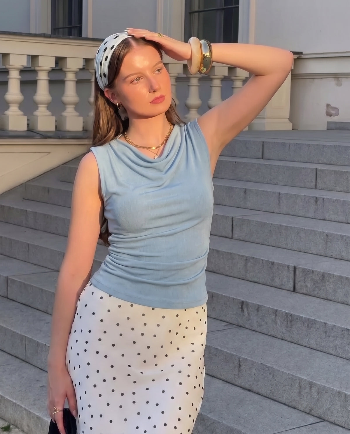 Powder Blue Cowl Neck Top
