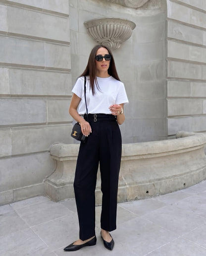 High Waist Buckle Detail Tapered Pant