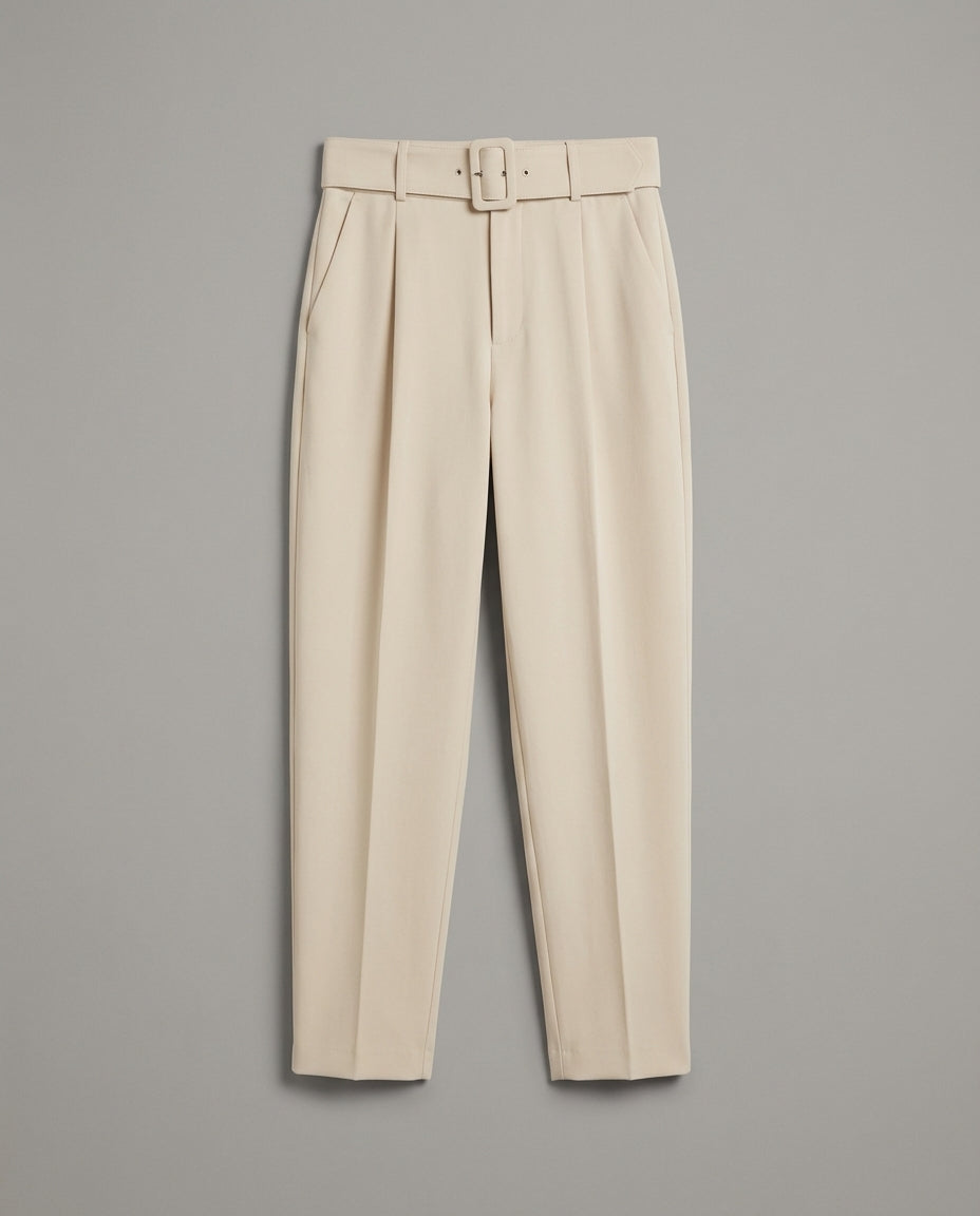 Beige Belted Citywear Trousers