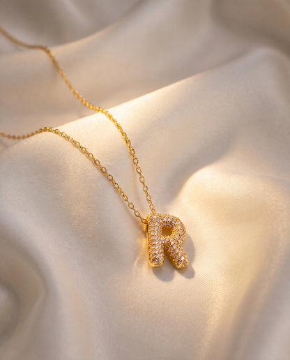 The R Rhinestone Anti Tarnish Necklace - Gold