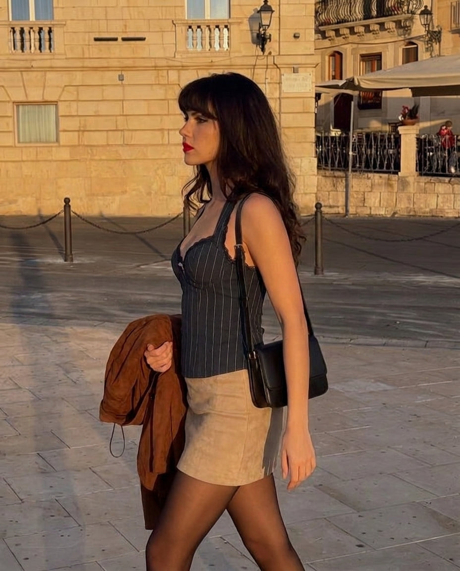 Heart Halter neck Pinstripe top